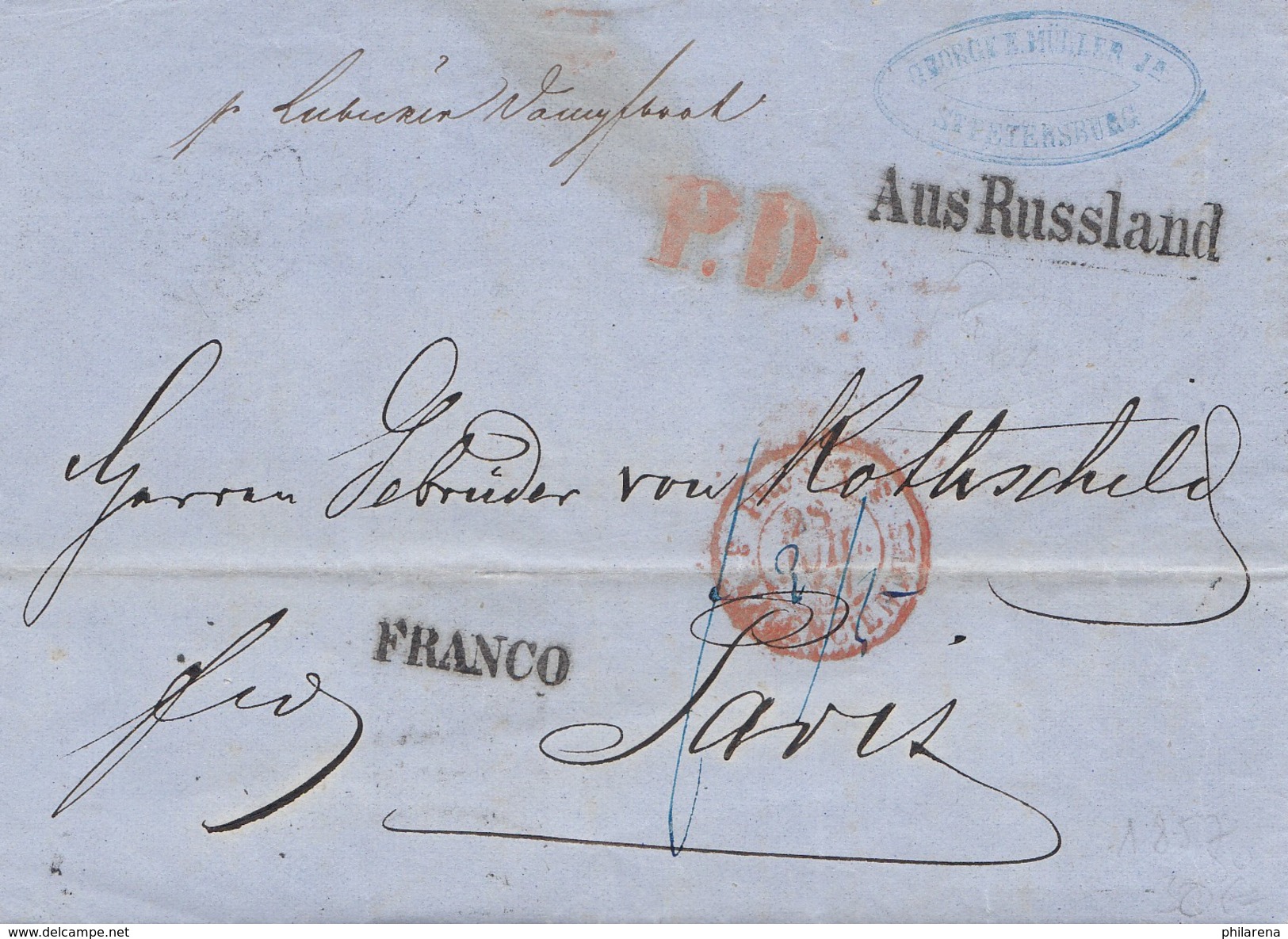 Russland: 1857: Minden/Deutz - Aus Russland - Nach Paris - Autres & Non Classés