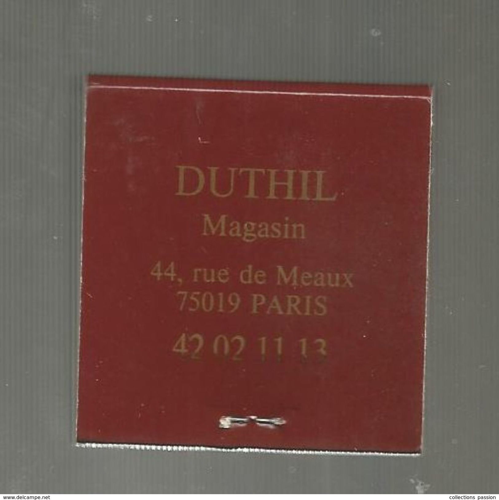 Tabac , Boite, Pochette D'ALLUMETTES, 2 Scans, Publicité, DUTHIL , Patissier , Traiteur , Paris 19e - Luciferdozen