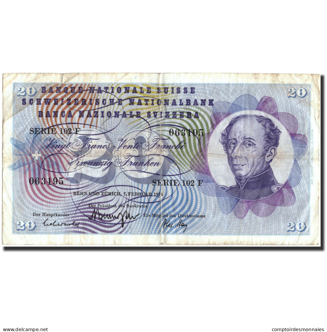 Billet, Suisse, 20 Franken, 1974, 1974-02-07, KM:46v, TB+ - Switzerland