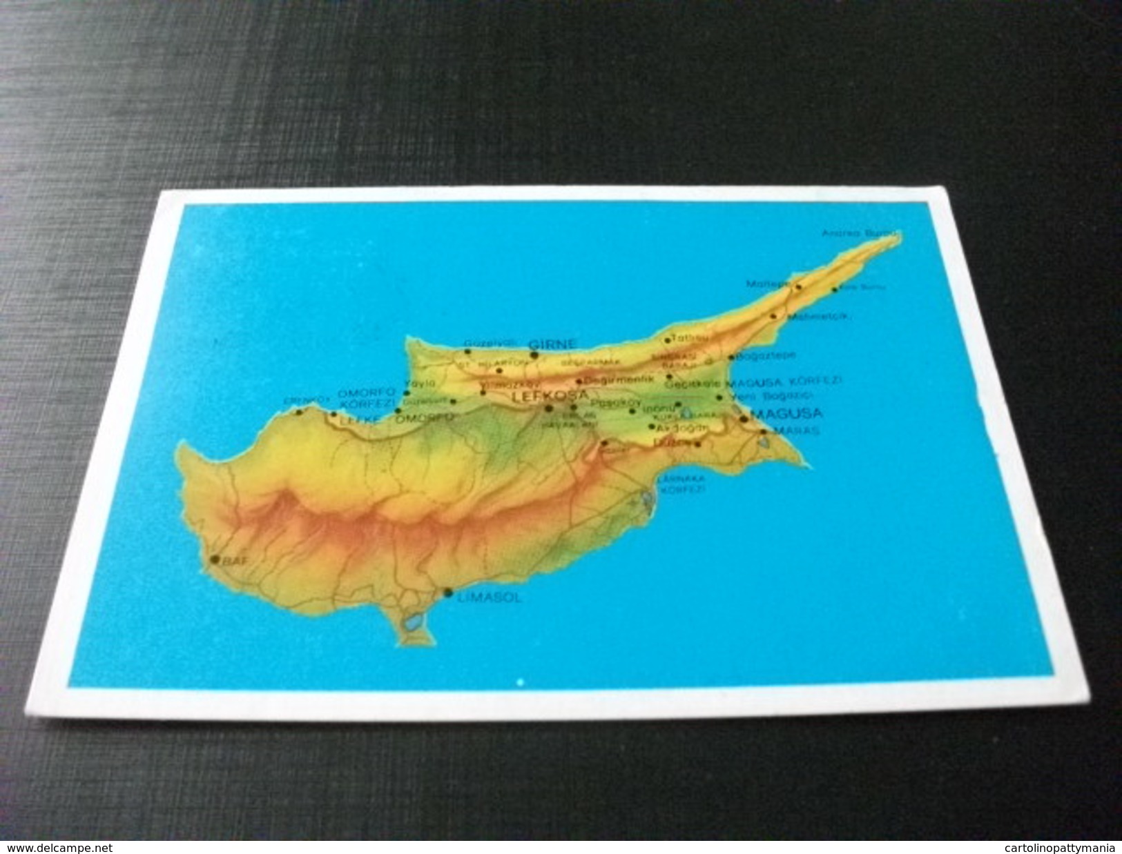 STORIA POSTALE FRANCOBOLLO COMMEMORATIVO CIPRO  KIBRIS HARITASI MAP OF CYPRUS PIEGA ANG. - Carte Geografiche