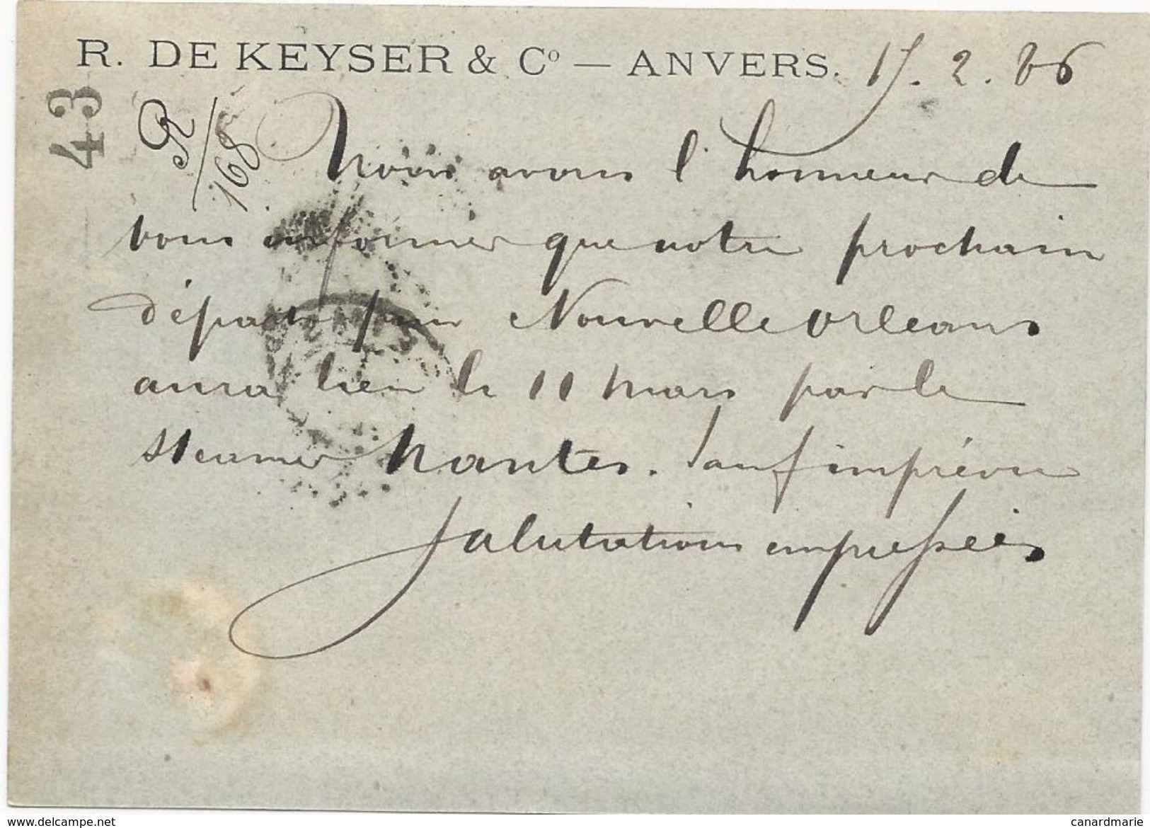 ENTIER POSTAL DE BELGIQUE 1886 AVEC CACHET AMBULANT GIVET A PARIS 1° - Bahnpost