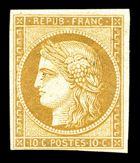 * N°1f, 10c Bistre, Impression De 1862, TB (certificat)  Cote: 650 Euros  Qualité: * - 1849-1850 Ceres