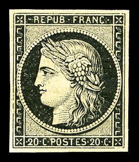 ** N°3, 20c Noir Sur Teinté, Fraîcheur Postale. SUP (certificat)    Qualité: ** - 1849-1850 Ceres