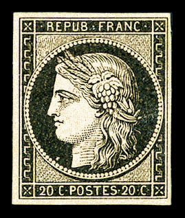 * N°3b, 20c Noir Sur Chamois, Très Jolie Nuance. TTB (signé Calves/Brun/certificat)  Cote: 1100 Euros  Qualité: * - 1849-1850 Ceres