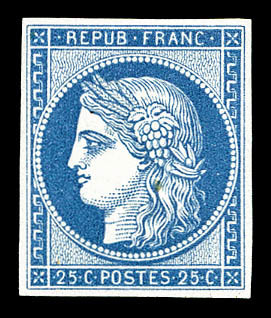 (*) N°4d, 25c Bleu, Impression De 1862. TB (signé Sheller/certificat)  Cote: 600 Euros  Qualité: (*) - 1849-1850 Cérès
