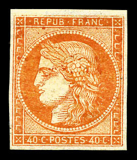 * N°5A, 40c Orange Foncé, Quatre Belles Marges, Très Frais. TTB (signé Mayer/certificat)  Cote: 3600 Euros  Qualité: * - 1849-1850 Cérès