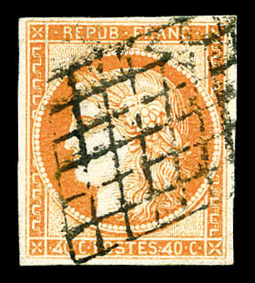 O N°5d, 40c Orange Avec '4' Retouché, Oblitération Grille, R.R. SUP (signé Calves/Brun/Scheller/certificats)  Cote: 7000 - 1849-1850 Ceres