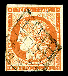 O N°5d, 40c Orange, Chiffres '4' Retouchés, Oblitération Grille. TB. R.R (signé Calves/certificats)  Cote: 7000 Euros  Q - 1849-1850 Cérès