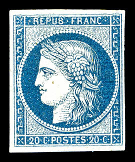 (*) N°8b, Non émis, 20c Bleu Foncé, Grande Fraîcheur, RARE Et SUP (signé Calves/certificat)   Cote: 3400 Euros  Qualité: - 1849-1850 Cérès