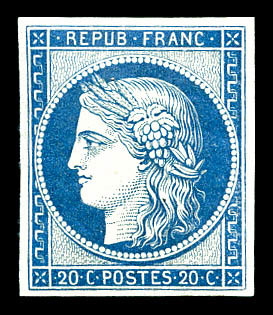** N°8f, Non émis, 20c Bleu Impression De 1862, Fraîcheur Postale, SUPERBE (certificat)     Qualité: ** - 1849-1850 Cérès
