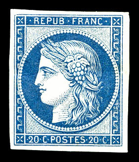* N°8f, Non émis, 20c Bleu, Impression De 1862, TB (certificat)  Cote: 800 Euros  Qualité: * - 1849-1850 Cérès