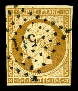 O N°9a, 10c Bistre-brun Obl PC, TB (signé Scheller/certificat)  Cote: 900 Euros  Qualité: O - 1852 Louis-Napoléon