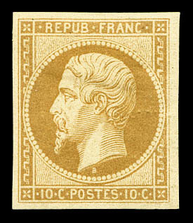 * N°9e, 10c Bistre, Impression De 1862. TB (certificat)  Cote: 750 Euros  Qualité: * - 1852 Louis-Napoléon