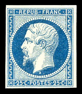 * N°10, 25c Bleu, Pelurage NE, Très Belle Présentation. (certificat)  Cote: 5500 Euros  Qualité: * - 1852 Louis-Napoléon