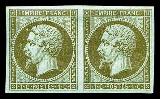** N°11c, 1c Mordoré En Paire, Fraîcheur Postale. SUP (certificat)    Qualité: ** - 1853-1860 Napoléon III