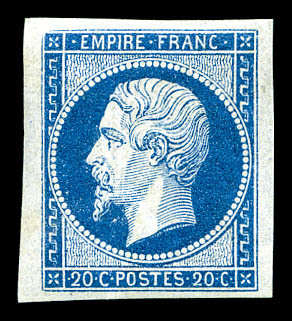 ** N°14A, 20c Bleu Type I, Fraîcheur Postale. SUPERBE (certificat)    Qualité: ** - 1853-1860 Napoléon III