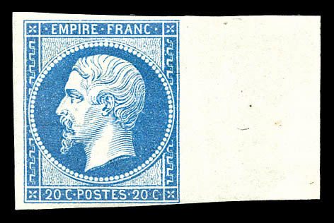 ** N°14B, 20c Bleu Type II, Bdf Latéral, Fraîcheur Postale. SUP (certificat)    Qualité: ** - 1853-1860 Napoléon III