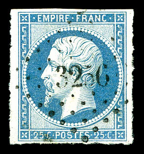 O N°15, 25c Bleu, Obl PC, TB  Cote: 285 Euros  Qualité: O - 1853-1860 Napoléon III