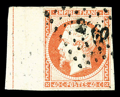 O N°16c, 40c Jaune-orange, Bord De Feuille Latéral Gauche Avec Filet D'encadrement, Pli Hors Timbre, Jolie Pièce, RARE ( - 1853-1860 Napoléon III