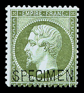 ** N°19f, 1c Vert Olive Surchargé 'SPÉCIMEN' Fraîcheur Postale, TTB (signé Brun/Calves/certificat)    Qualité: ** - 1862 Napoléon III