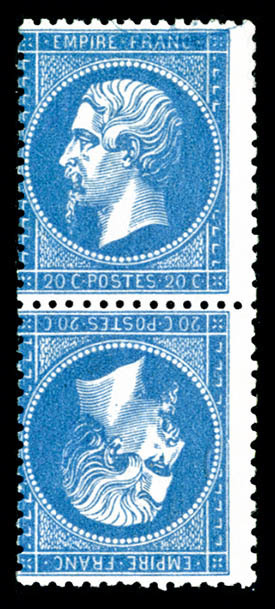 * N°22b, 20c Bleu En Paire Tête-bêche Très Frais, R.R.R (signé/certificats)   Cote: 6000 Euros  Qualité: * - 1862 Napoleon III