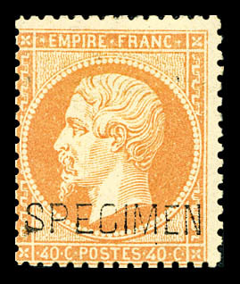 * N°23d, 40c Orange Surchargé 'SPECIMEN', TB (signé/certificat)  Cote: 1300 Euros  Qualité: * - 1862 Napoléon III
