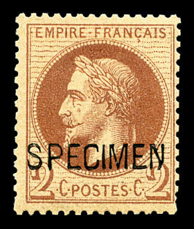 * N°26Be, 2c Rouge-brun Surchargé 'SPECIMEN' .TB (signé Calves)  Cote: 400 Euros  Qualité: * - 1863-1870 Napoléon III Lauré