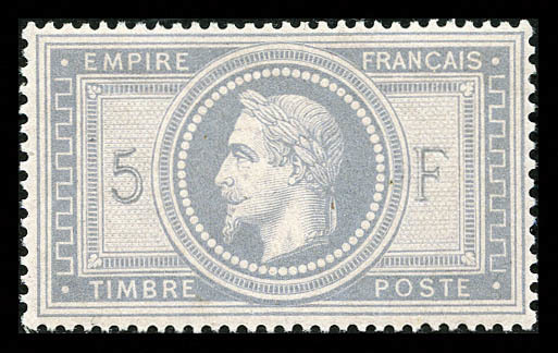 ** N°33, 5F Violet-gris, Splendide Nuance, Pièce D'une Qualité Exceptionnelle. SUPERBE. R.R. (certificats)    Qualité: * - 1863-1870 Napoleon III With Laurels