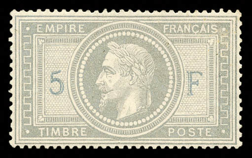 * N°33A, 5F Violet-gris Avec 5 Et F En Bleu. TTB. R. (signé Brun/Scheller/certificats)  Cote: 11000 Euros  Qualité: * - 1863-1870 Napoléon III Lauré
