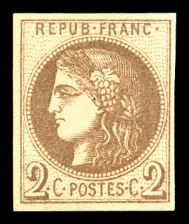 (*) N°40A, 2c Chocolat Clair Rep 1, Quatre Belles Marges. TTB (signé/certificat)  Cote: 650 Euros  Qualité: (*) - 1870 Emission De Bordeaux