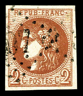 O N°40Bb, 2c Marron Obl GC, Belles Marges. TB  Cote: 1250 Euros  Qualité: O - 1870 Emission De Bordeaux