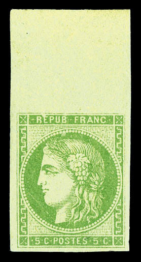 * N°42A, 5c Vert-jaune Report 1, Bord De Feuille. SUPERBE (signé Brun/Scheller/certificats)    Qualité: * - 1870 Emission De Bordeaux