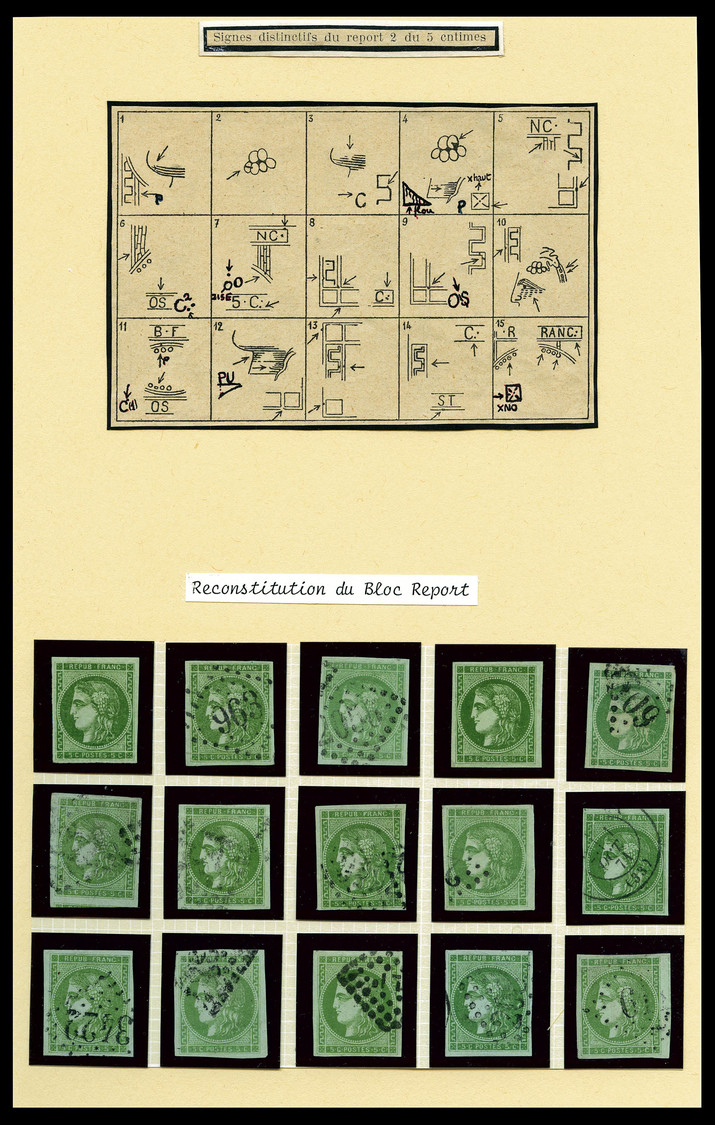 O N°42B, 5c Bordeaux Report 2: Bloc Report De 15 Exemplaires Reconstitué Comprenant 2 Timbres Neufs Et 13 Oblitérés Dont - 1870 Emission De Bordeaux