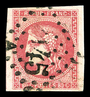 O N°49, 80c Rose Obl GC, TTB (signé Scheller)  Cote: 320 Euros  Qualité: O - 1870 Emission De Bordeaux