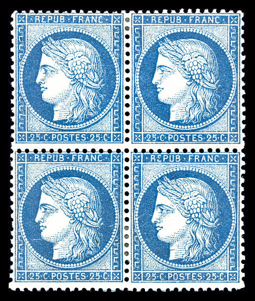 * N°60C, 25c Bleu Type III En Bloc De Quatre, TB (certificat)  Cote: 950 Euros  Qualité: * - 1871-1875 Cérès