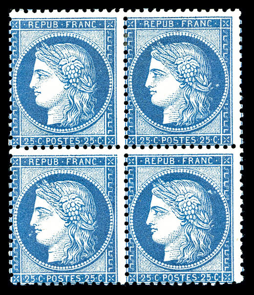 ** N°60Cb, 25c Bleu Foncé Type III, Bloc De 4 Bdf (2ex*), TTB (certificat)    Qualité: ** - 1871-1875 Cérès