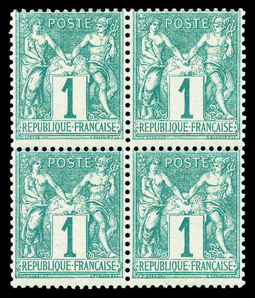 ** N°61, 1c Vert En Bloc De Quatre, Fraîcheur Postale, SUP (certificat)    Qualité: ** - 1876-1878 Sage (Type I)