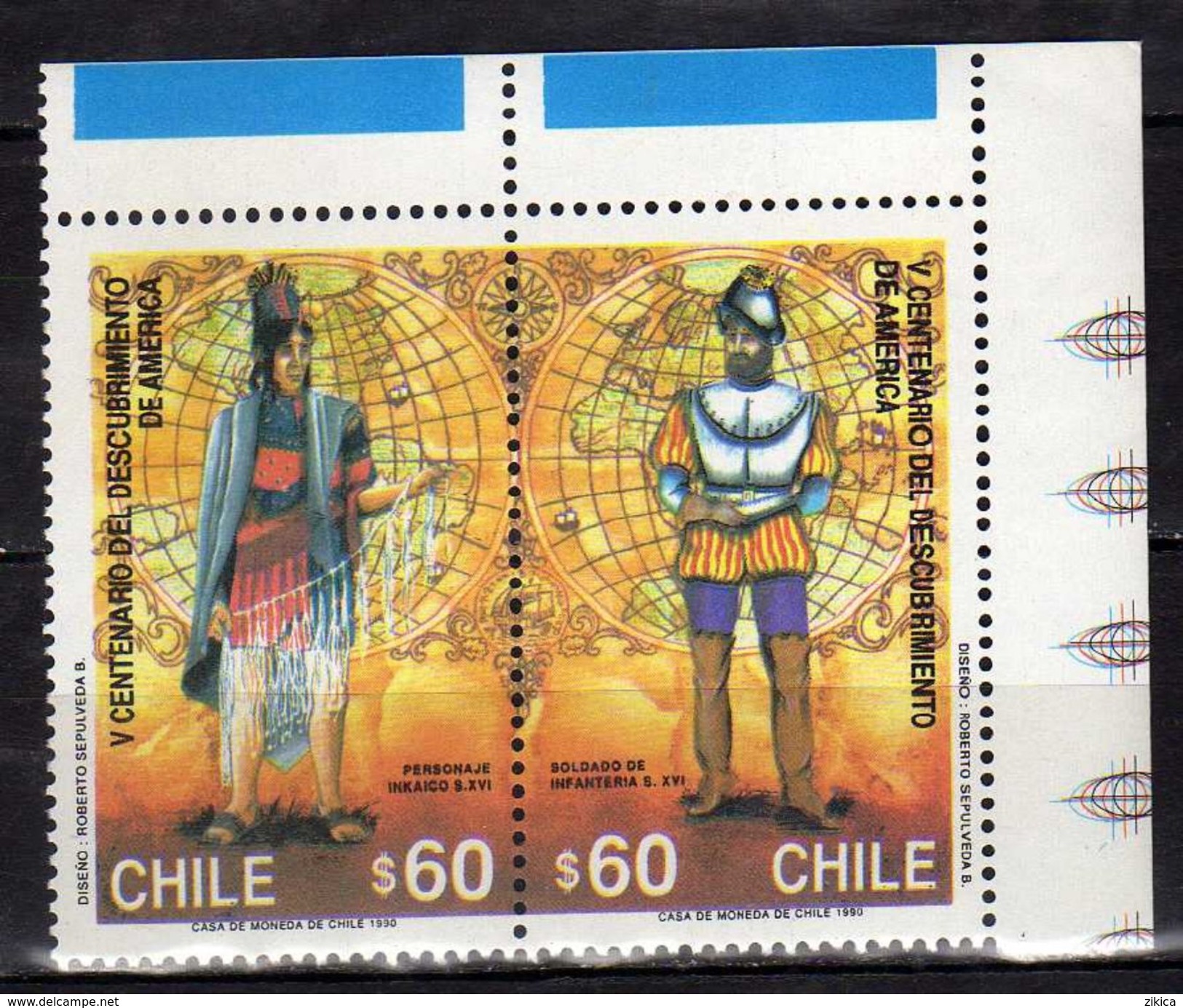 Chile 1990 The 500th Anniversary Of Discovery Of America By Columbus.Explorers & Navigators/Columbus, Christopher.MNH - Chile