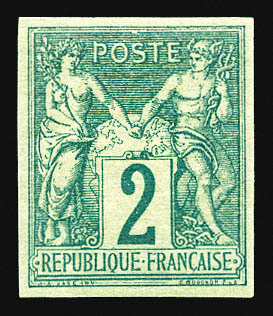 * N°62a, 2c Vert Type I Non Dentelé, Fraîcheur Postale, SUP (signé Brun/certificat)  Cote: 1750 Euros  Qualité: * - 1876-1878 Sage (Type I)