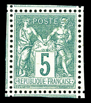 ** N°75, 5c Vert Type II, 8 Voisins, Fraîcheur Postale. SUP (certificat)    Qualité: ** - 1876-1878 Sage (Type I)