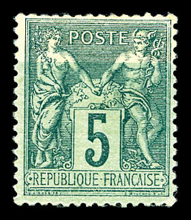 * N°75e, 5c Vert, Impression Partielle De La Teinte De Fond. TTB  Cote: 215 Euros  Qualité: * - 1876-1878 Sage (Type I)