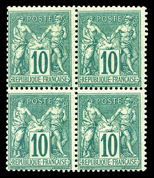 ** N°76, 10c Vert Type II En Bloc De Quatre (2ex*), Fraîcheur Postale. SUP. R.R. (signé Calves/certificat)    Qualité: * - 1876-1878 Sage (Type I)