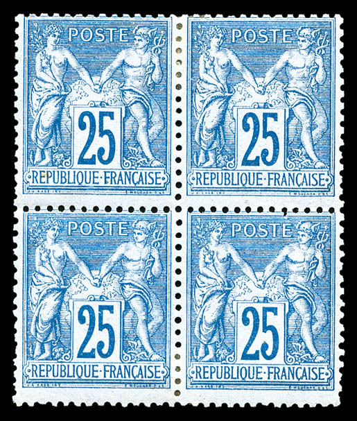 * N°79, 25c Bleu En Bloc De Quatre, TB (certificat)   Cote: 3200 Euros  Qualité: * - 1876-1878 Sage (Type I)
