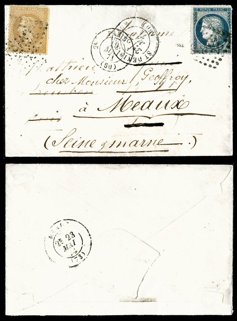 O 10c Lauré Obl S/lettre Frappée Du Càd De Paris 60 Du 19 Mai 1871 à Destination De PARIS. Réexpédiée Avec Un 20c Siège - Guerre De 1870