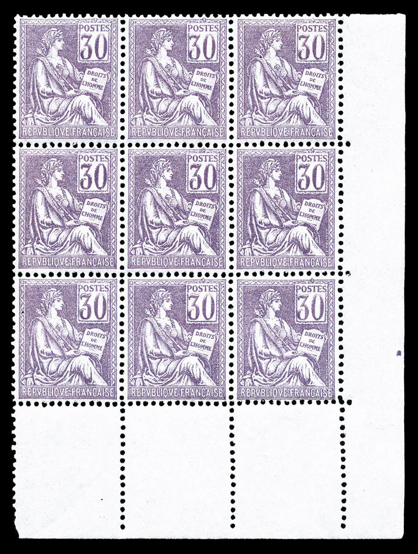 ** N°115, Mouchon, 30c Violet En Bloc De Neuf Coin De Feuille, Fraîcheur Postale, Très Bon Centrage, Superbe (certificat - 1900-02 Mouchon