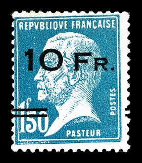 * N°4a, Pasteur Surchargé à Bord Du Paquebot 'Ile De France' 10F Sur 1F50 Bleu: Surcharge Espacée, Belle Qualité Quasi** - 1927-1959 Neufs