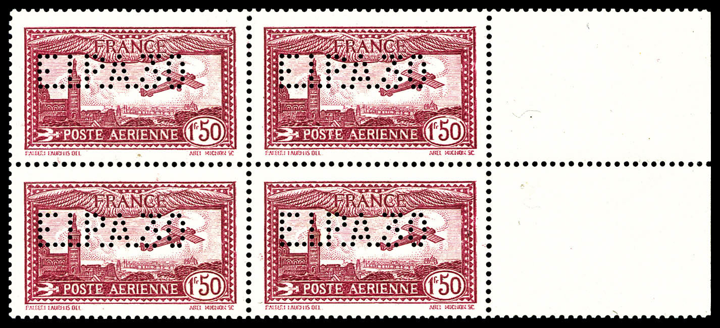 ** N°6d, 1F50 Carmin Perforé E.I.P.A.30 En Bloc De Quatre Bord De Feuille Latéral, SUPERBE (certificat)   Cote: 20000 Eu - 1927-1959 Neufs