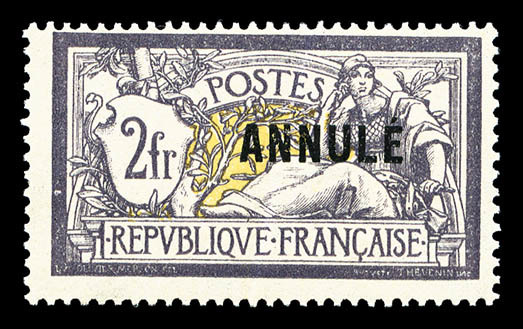 ** N°122-CI 1, Merson, 2F Violet Et Jaune Surchargé, RARE Et SUP (certificat)   Cote: 3600 Euros  Qualité: ** - Cours D'Instruction