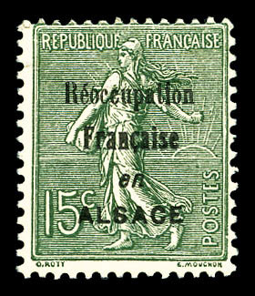 * N°2F, 15c Semeuse Surchargé 'Réoccupation Francaise En Alsace'. TB  Cote: 325 Euros  Qualité: * - Guerre (timbres De)