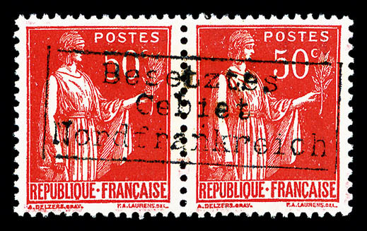 ** N°6, 50c Rose-rouge En Paire Horizontale Surchargée Coudekerque, TRES BON CENTRAGE, SUP (certificat)     Qualité: ** - Guerre (timbres De)